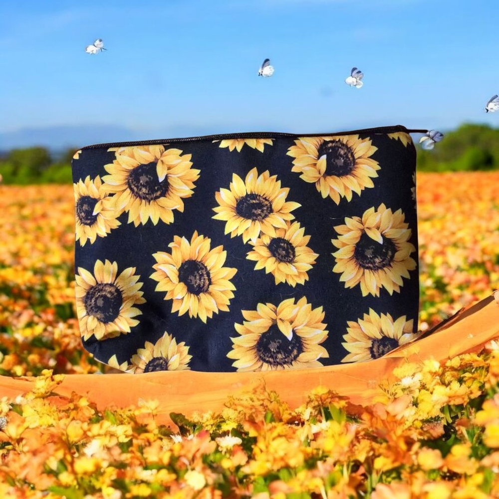 Sunflower Print Makeup Bag